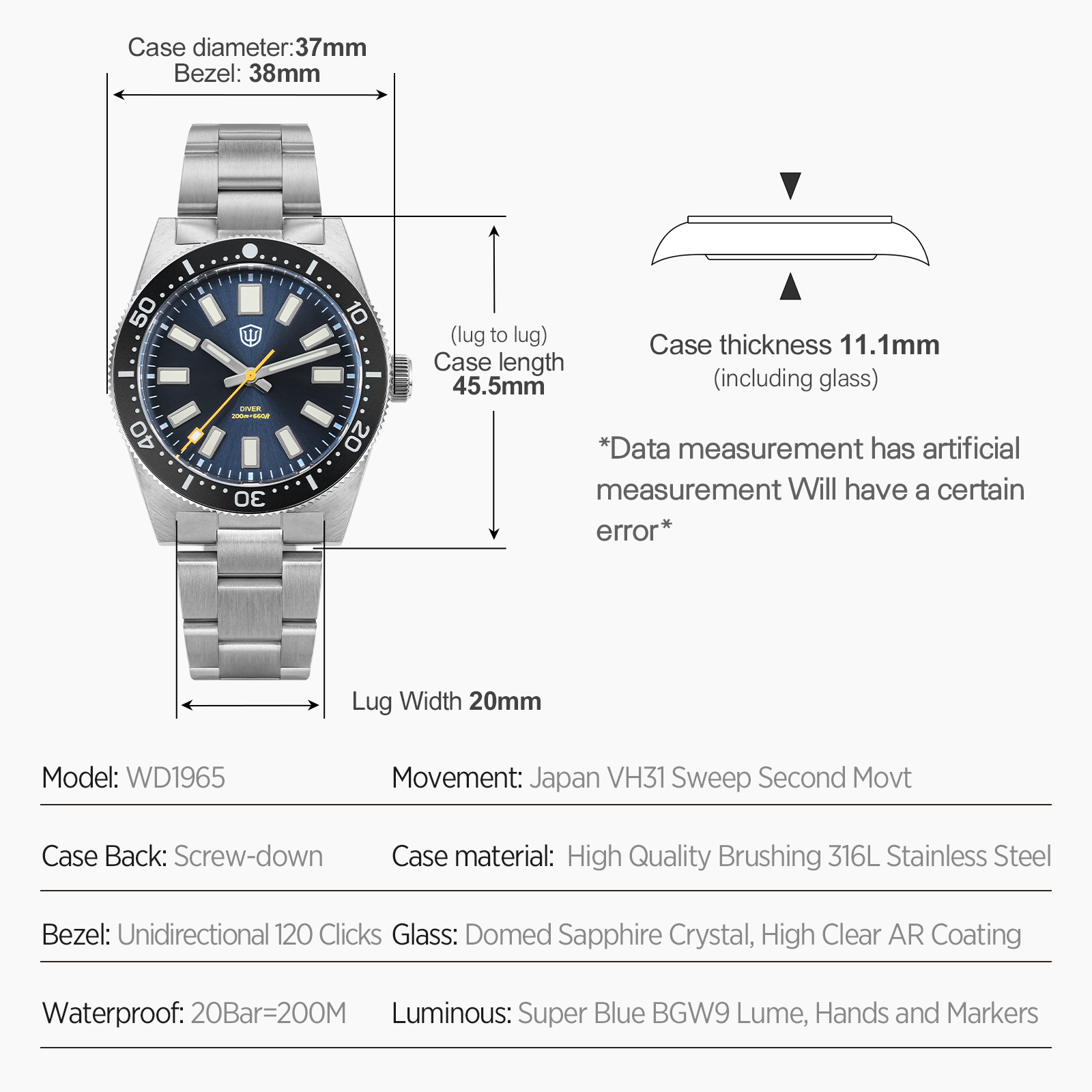 Watchdives 37Mm WD1965 V2 Man  - Luxury Watch Market ulasan dan harga