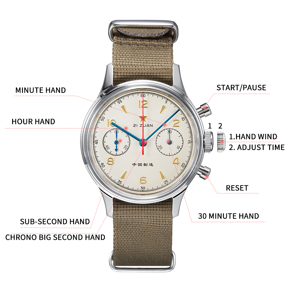 RED STAR 38mm Men's 1963 Chron - Chronograph Flyback Watch ulasan dan harga