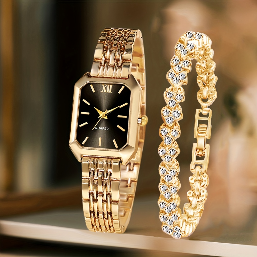 2PCS Fashion Rectangle Women Q - Luxury Watch For Girls ulasan dan harga