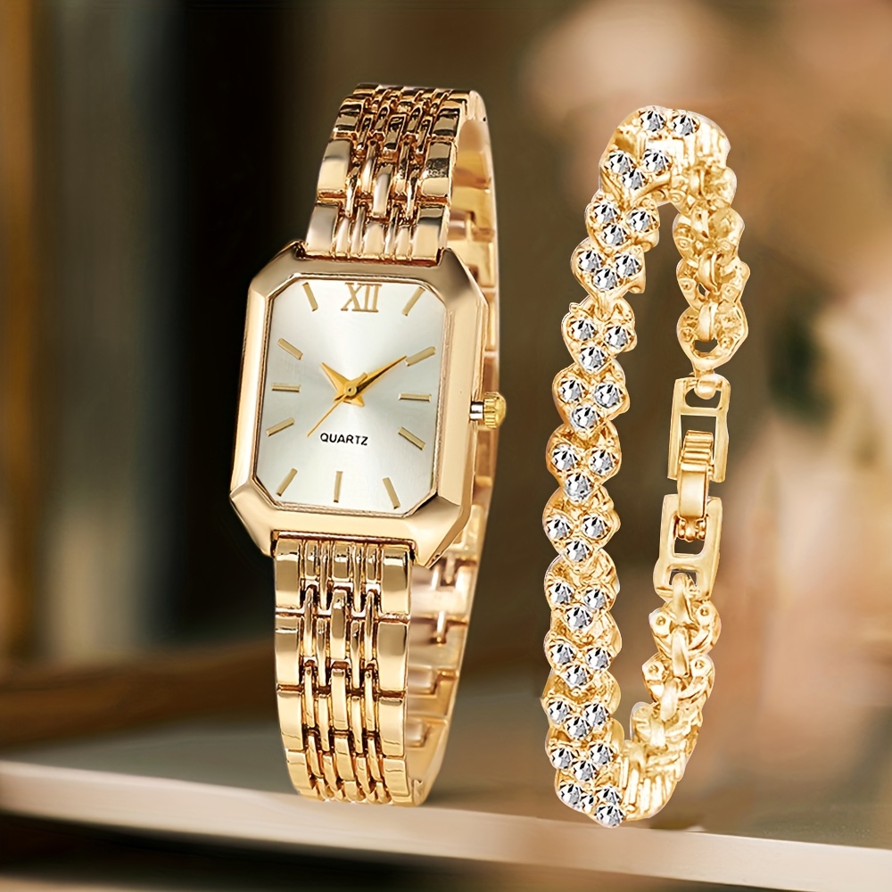 2PCS Fashion Rectangle Women Q - Luxury Watch For Girls ulasan dan harga