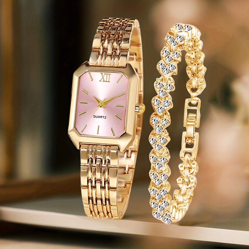 2PCS Fashion Rectangle Women Q - Luxury Watch For Girls ulasan dan harga