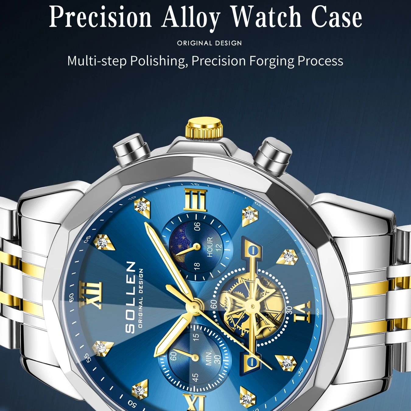 Men's Moon Phase Chronograph W - Dress Watch Ultra Thin ulasan dan harga