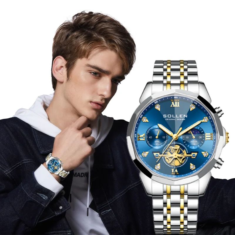 Men's Moon Phase Chronograph W - Dress Watch Ultra Thin ulasan dan harga