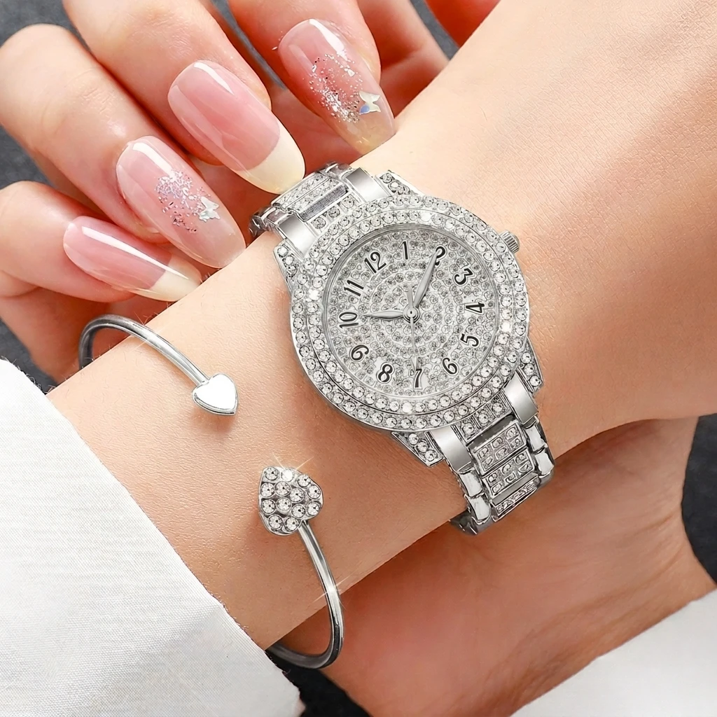 6PCS Fashion Rhinestone Women  - Open Heart Watch ulasan dan harga