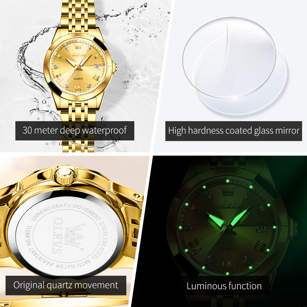 OLEVS Fashion Golden Watch for - Luxury Watch For Girls ulasan dan harga