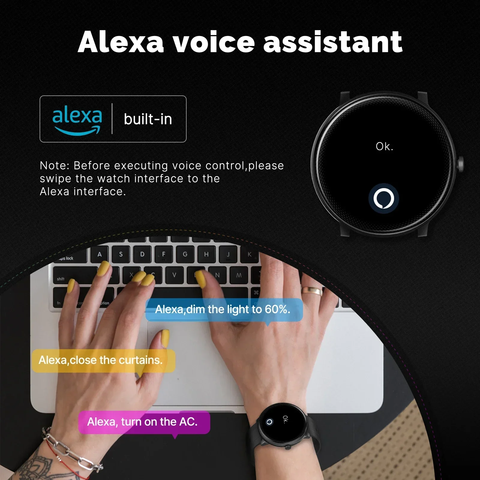 MOES Smart Watch Alexa Built-i - Open Heart Watch ulasan dan harga